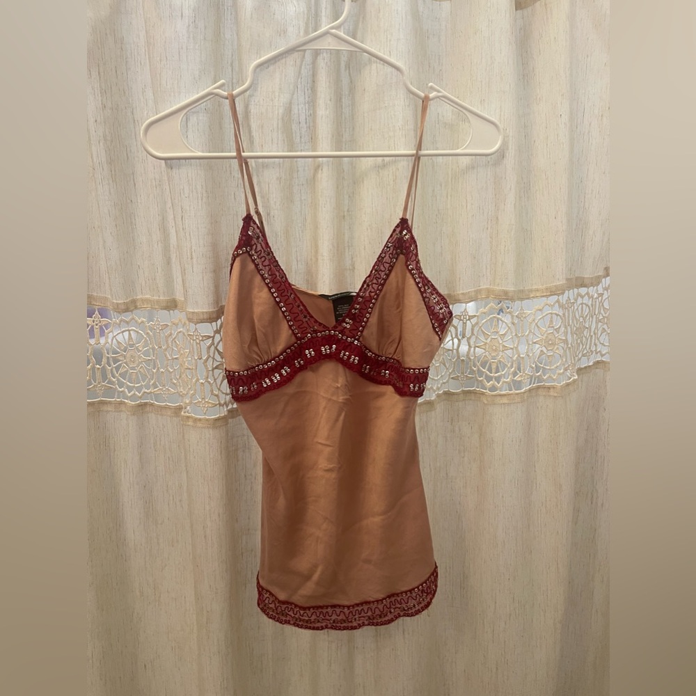 pink and crimson straps blouse with bedazzles